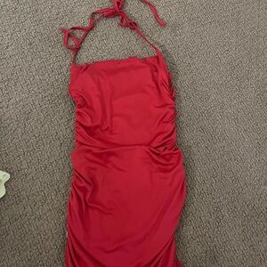 Amazon Red Halter Mini Dress